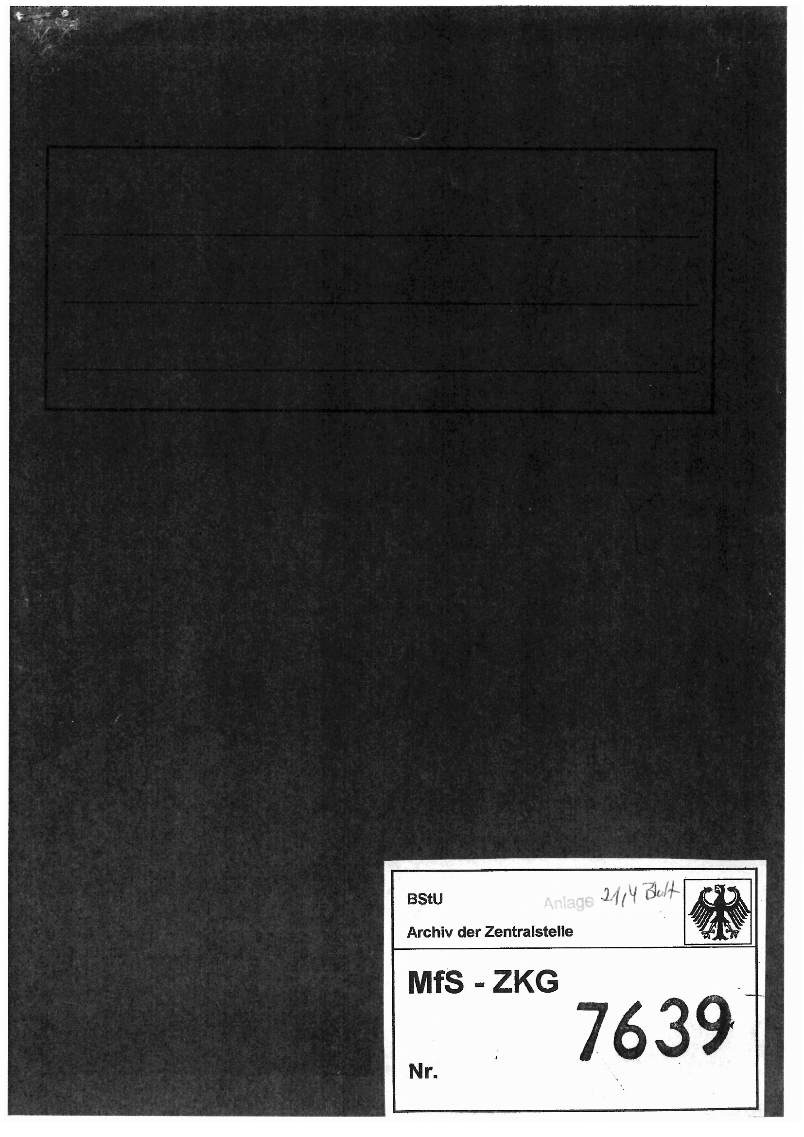 Archivumschlag des MfS-Bestands der Zentralen Koordinierungsgruppe
