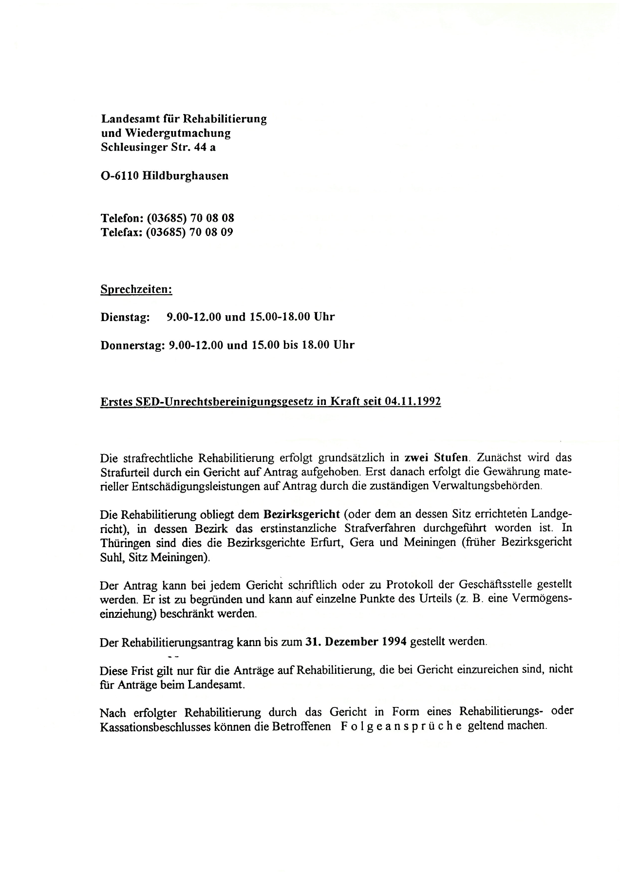 Historisches Merkblatt, Stand 1993, Seite 1, geschwärzte Fassung