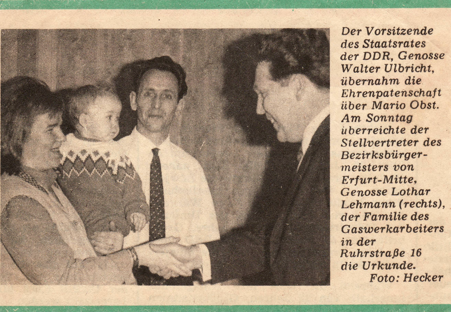 Mario Obst - Zeitungsartikel Walter Ulbricht (DAS VOLK)